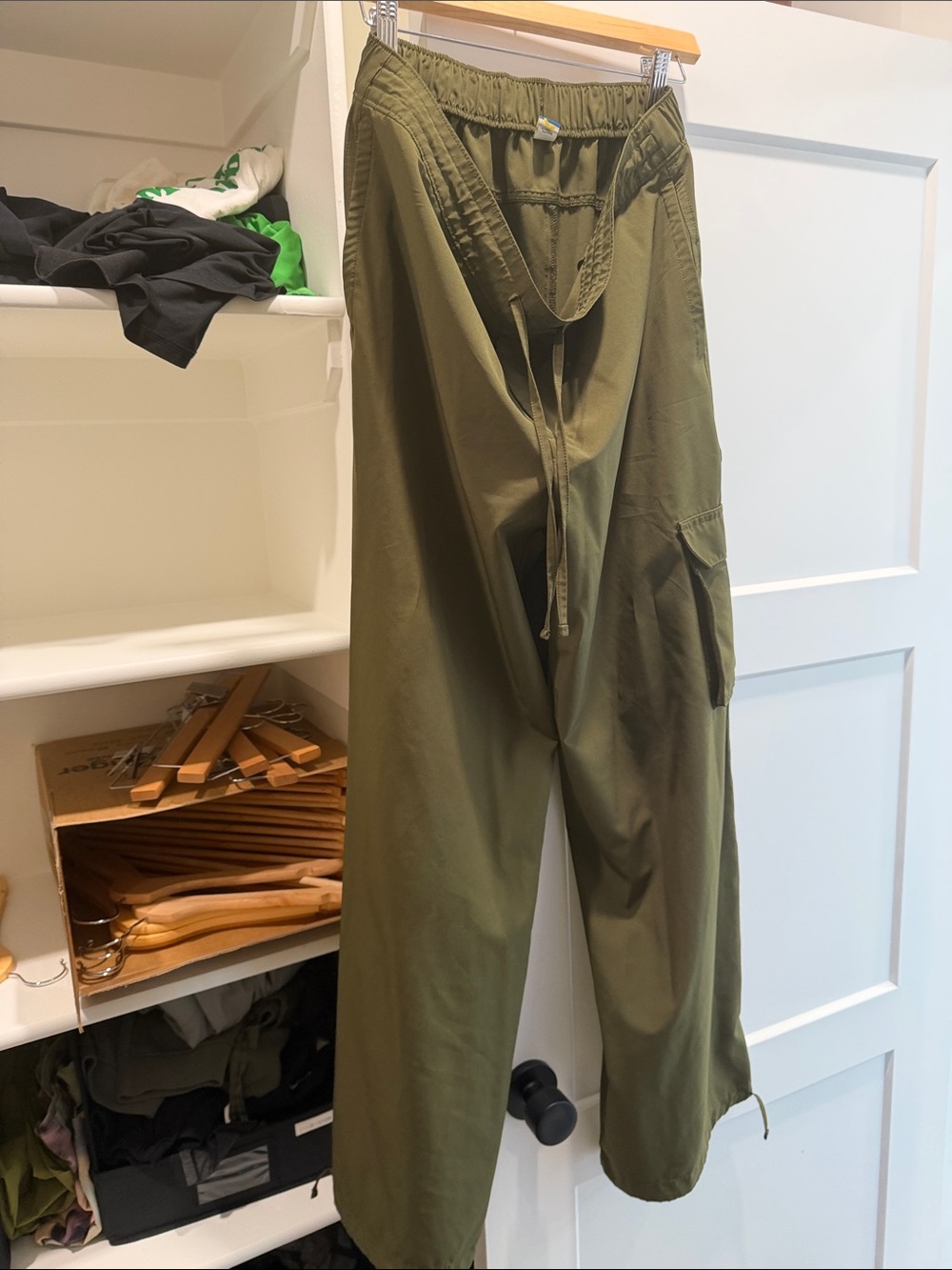 Women's Olive Cargo Drawstring Trousers with Utility Pockets